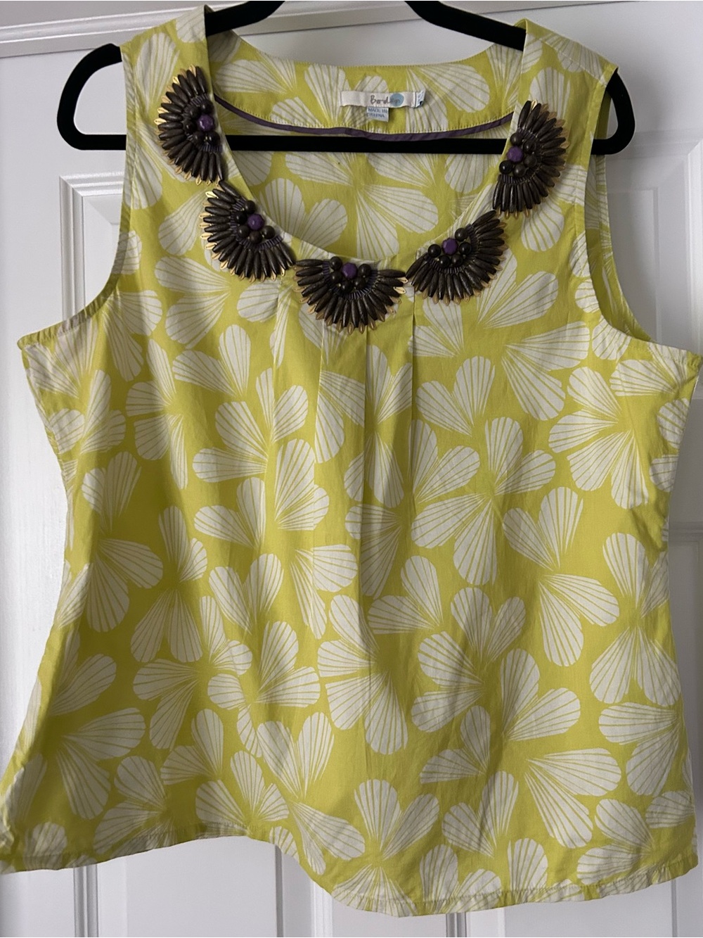 Boden Yellow and White Floral Beaded-Neckline Camisole